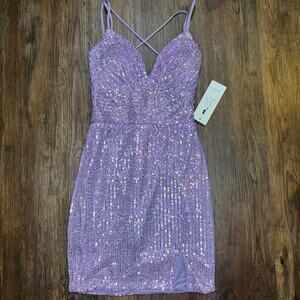 US 4 lavender purple sequin party dress mini dress cocktail wedding dance hoco
